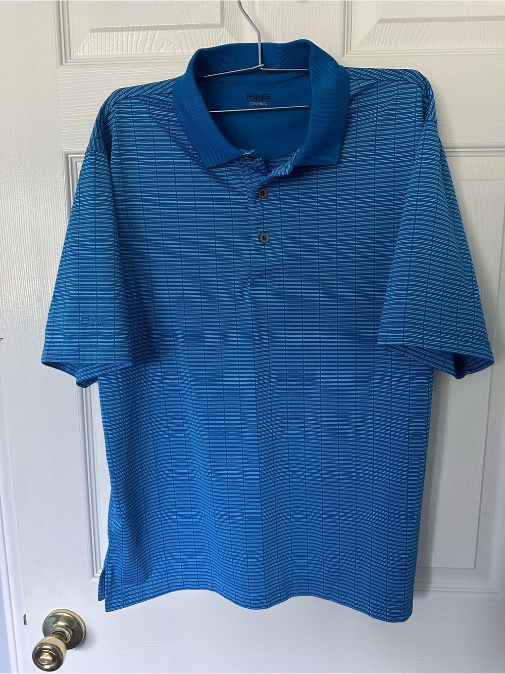 PING Men's MED Blue Striped Performance Polo